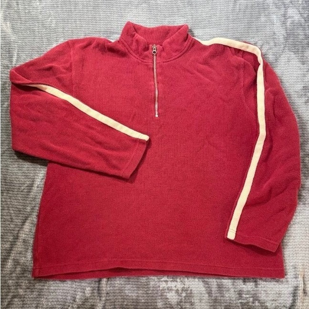 Abercrombie Performance Mens Red Quarter Zip Pullover Racing Stripe L Cotton Y2K